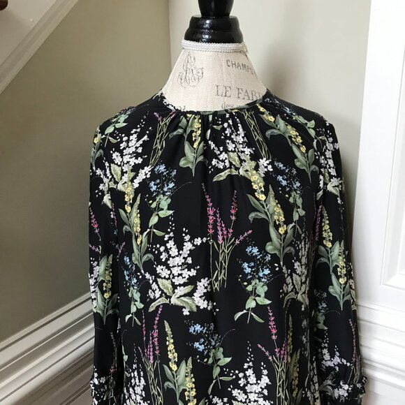 Charlotte Brody Keyhole Blouse Shirt  Top Womens Medium Black Floral Long Sleeve - Picture 3 of 10